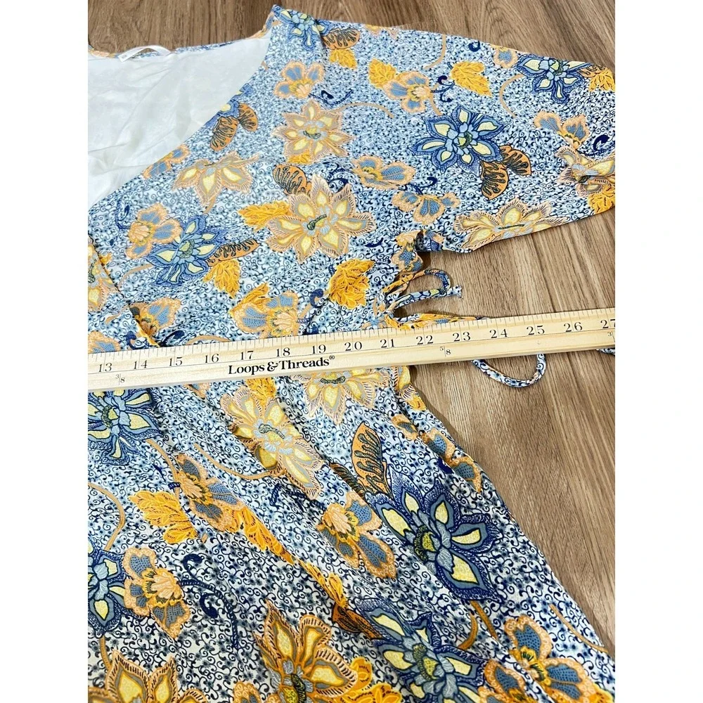 Free People Teegan Mini Dress Medium Blue Yellow‎ Floral Boho Flowy